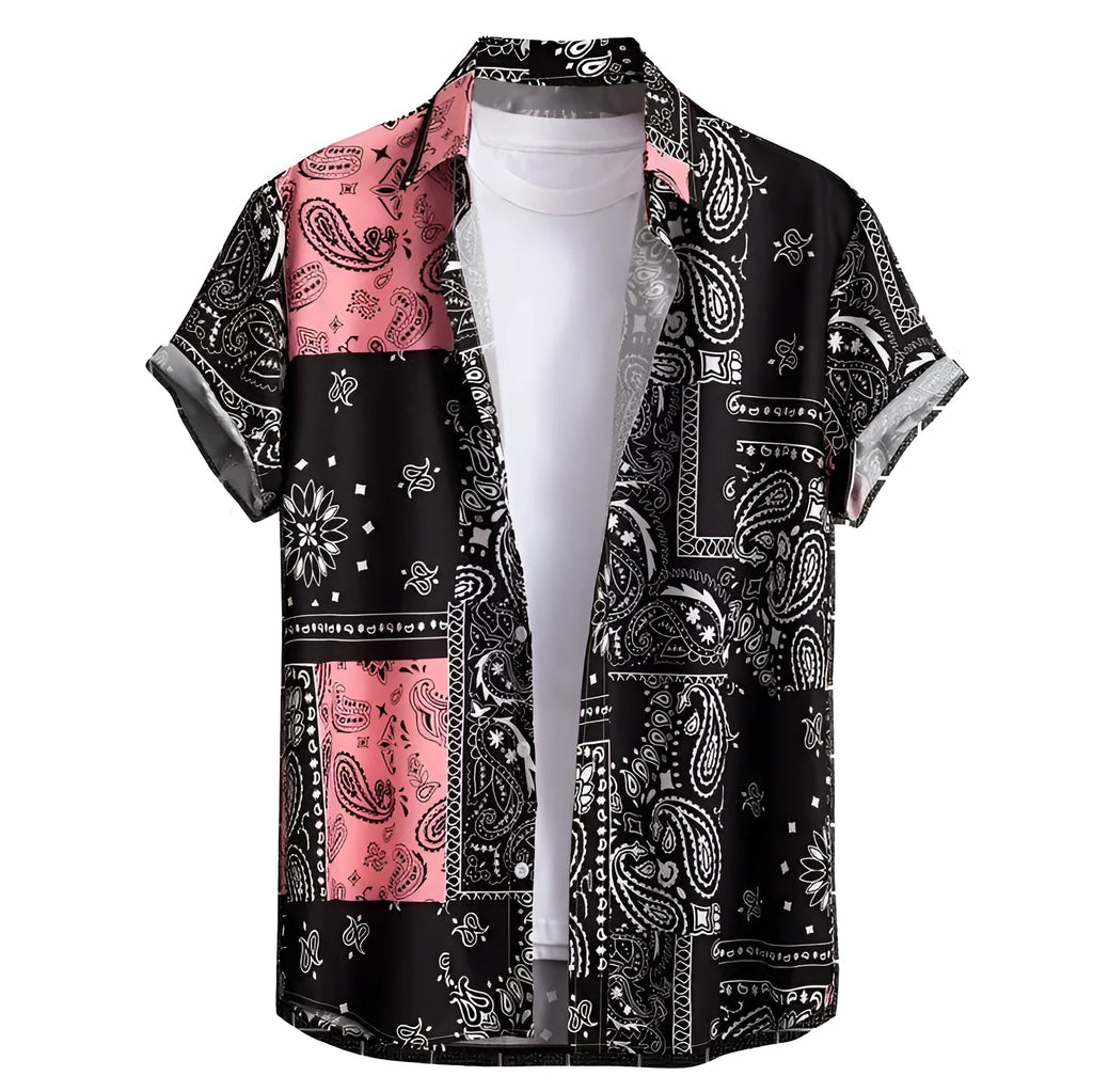 Men's elastic Hawaiian shirt with digital print pattern in slim fit design