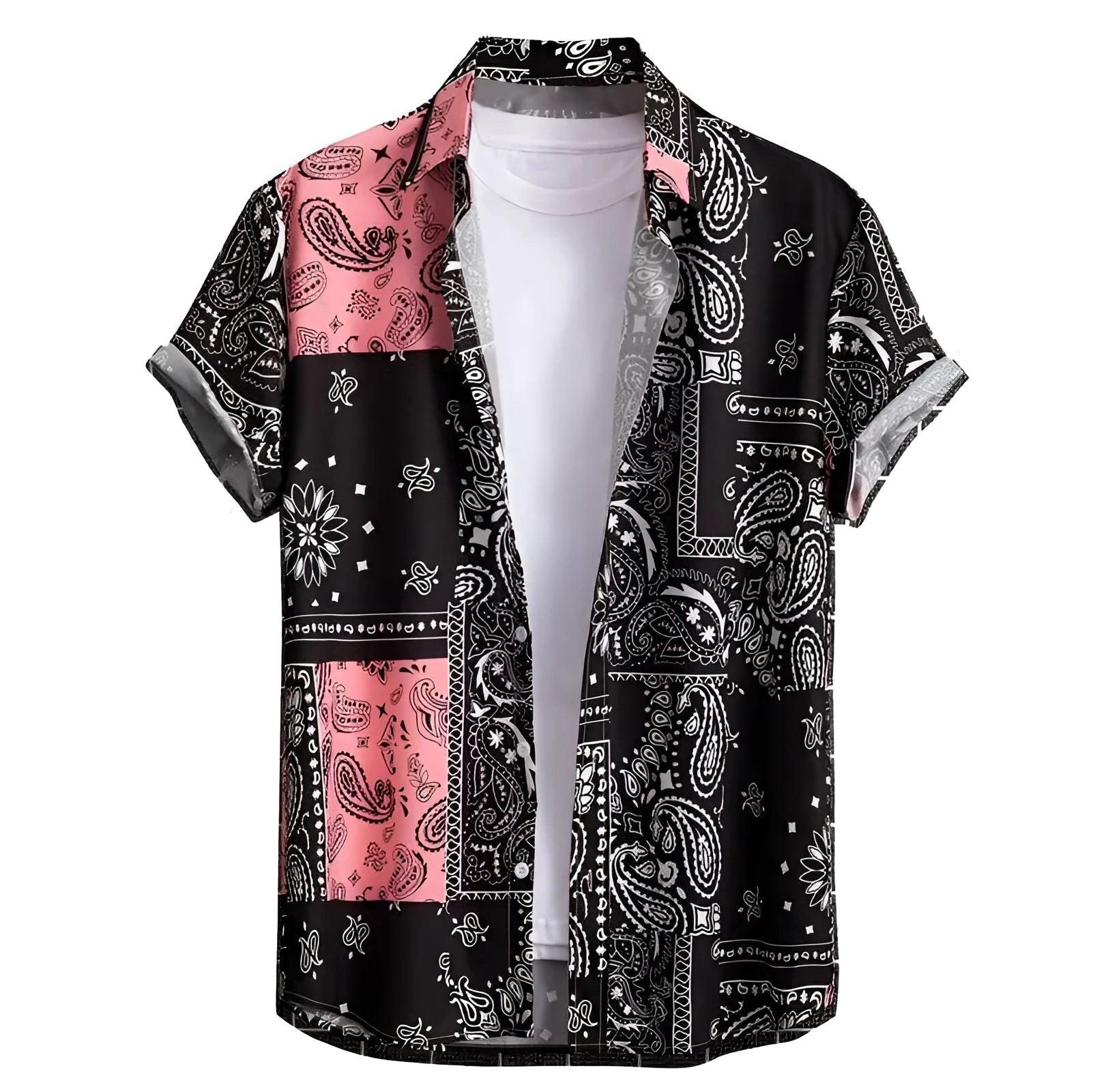 Men's elastic Hawaiian shirt with digital print pattern in slim fit design