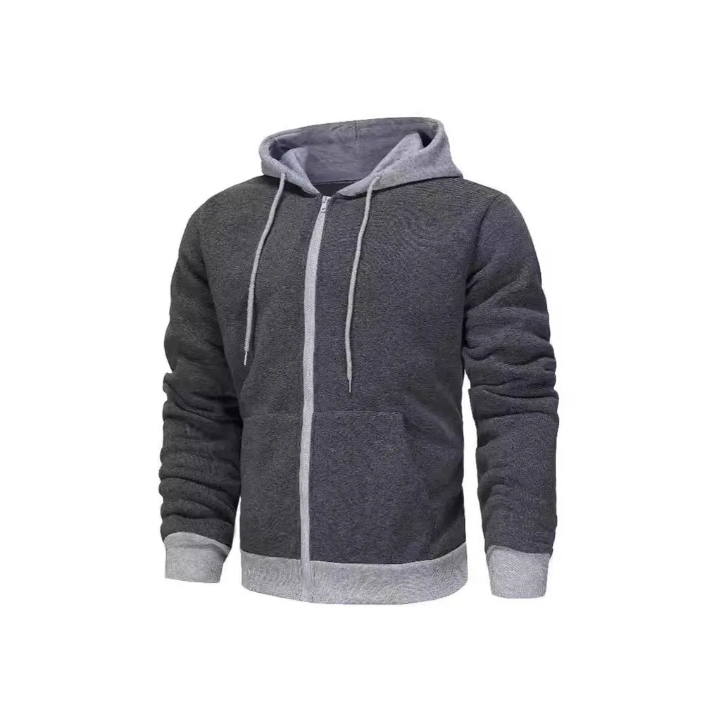 Men's black hooded zip cardigan with patch pockets in hip hop style