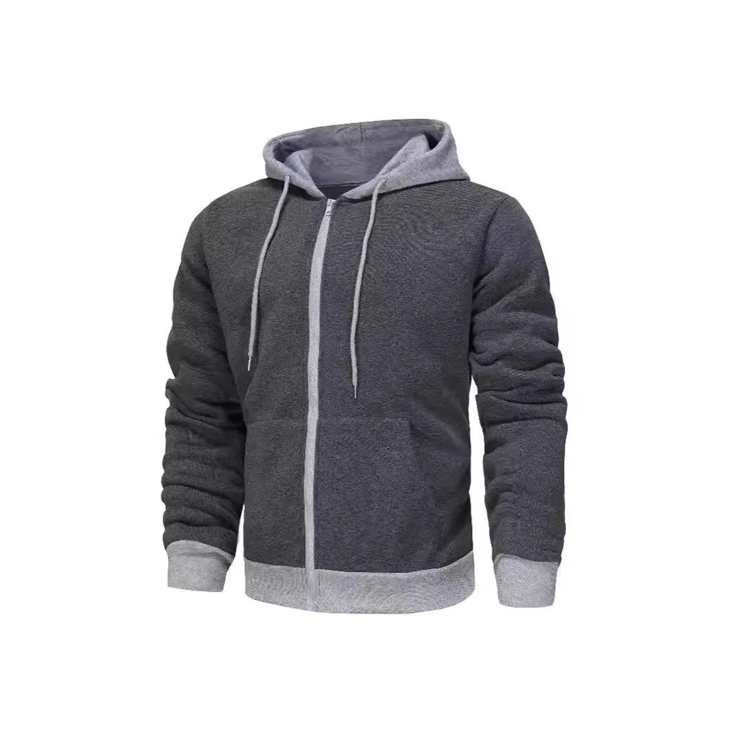 Men's black hooded zip cardigan with patch pockets in hip hop style