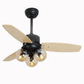 Ceiling fan light with wood blades and glass shade, 42 inch, available in black finish for living room use