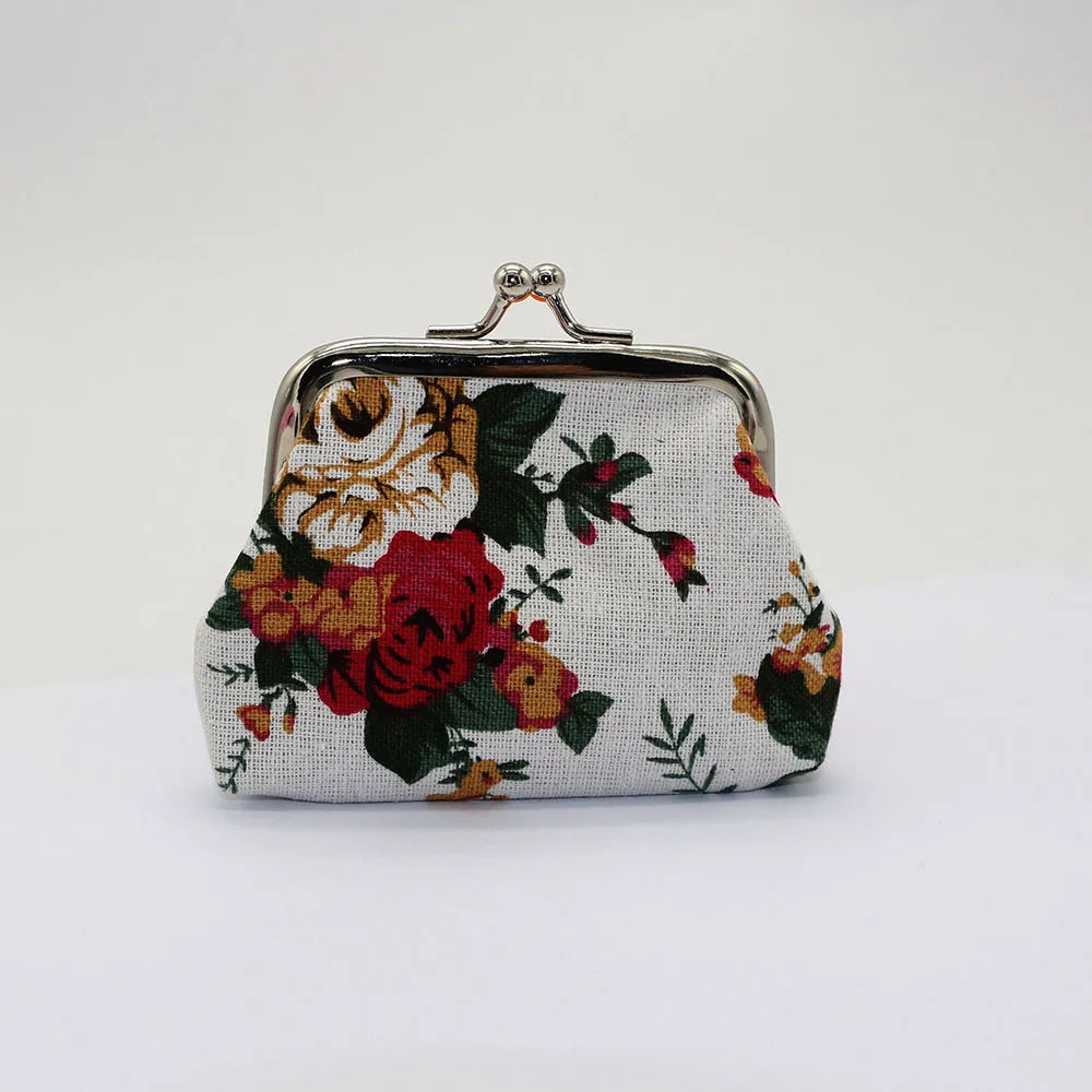Canvas mini coin purse with floral pattern, 10x7.5cm, in four colour options