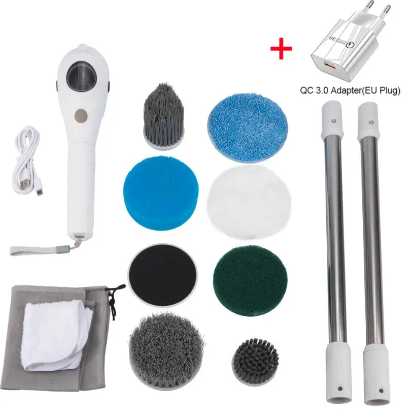 White lithium rechargeable handheld cleaning ball with accessories on white background