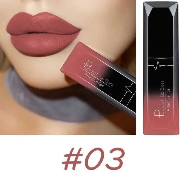 8ml matte lip gloss with 21 colour options, long-lasting waterproof finish in a tube