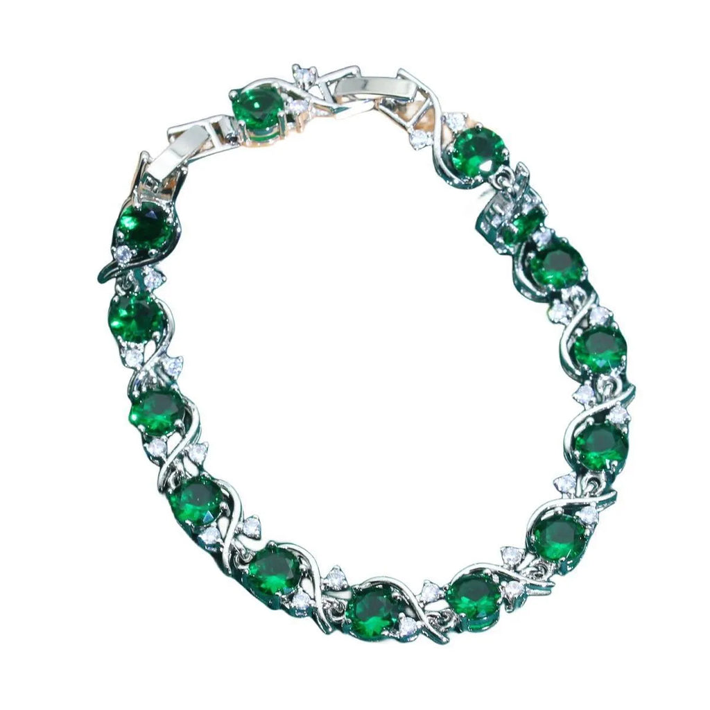 Copper inlaid AAA zircon bracelet with golden leaf design and electroplated finish