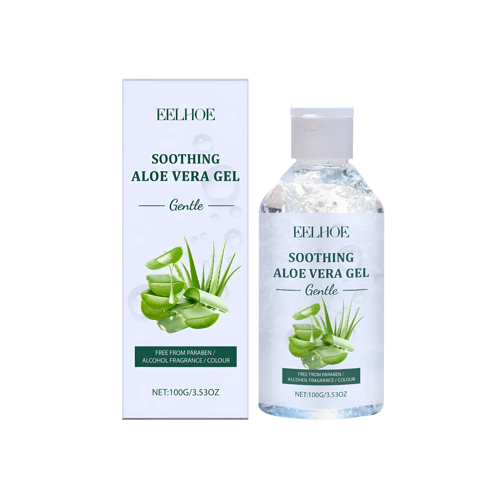 100g tube of clear aloe vera gel with sodium hyaluronate for skin hydration.
