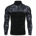 Camouflage panel zipper T-shirt in cotton blend, army green, grey or black, sizes L to XXXL