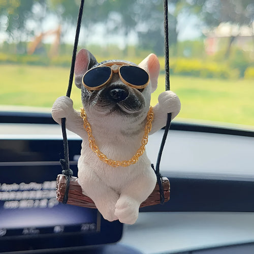 Resin bulldog cartoon car pendant ornament for rearview mirror in multiple colour options