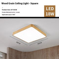 Nordic LED bedroom light with iron art frame in wood grain colour, showing square design and modern simplicity style