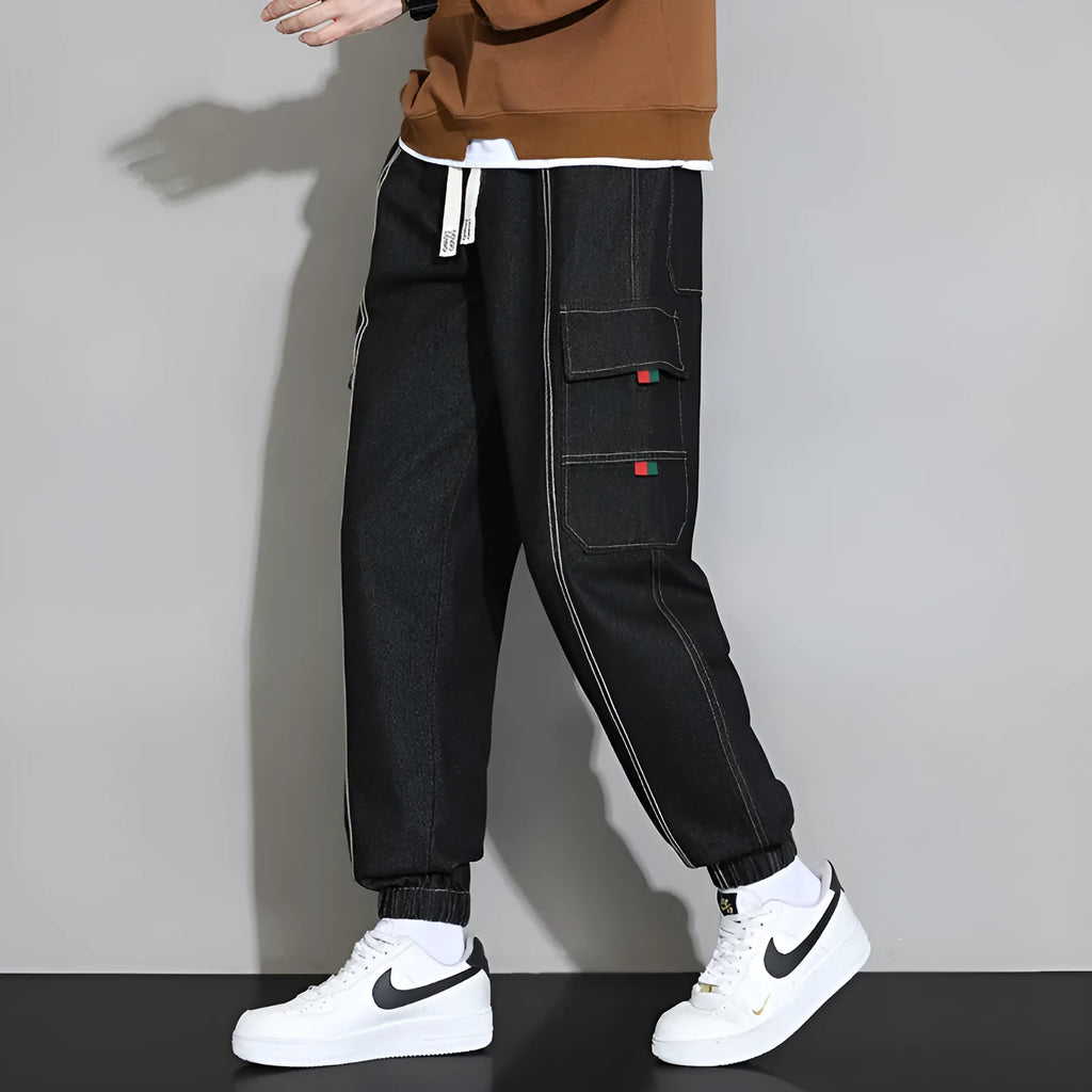Men's retro cotton workwear jeans loose fit zip fly trousers available in gray black blue retro colour