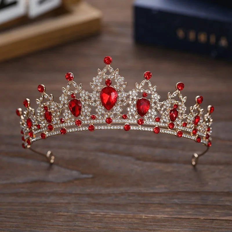 Gold alloy crown-shaped wedding hair headdress with electroplated finish on neutral background