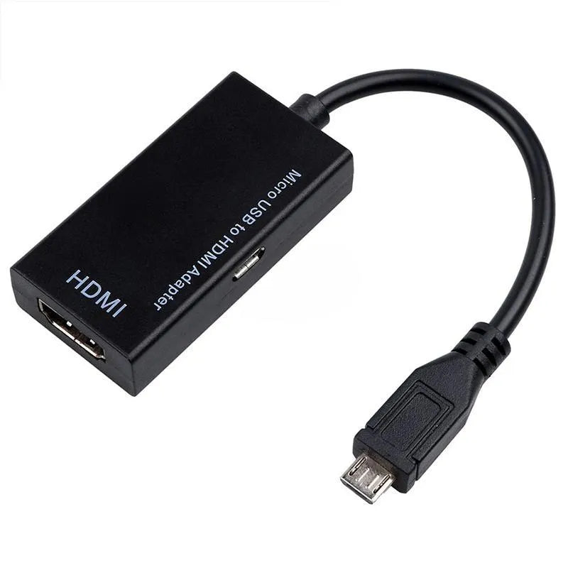 Black Micro USB to HDMI adapter with 5-pin male micro USB and HDMI female ports