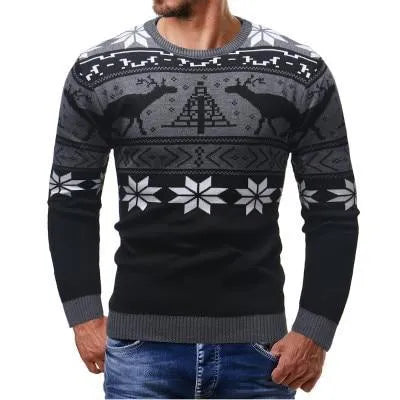 Korean-style slim-fit mohair Christmas fawn sweater in black with round neck
