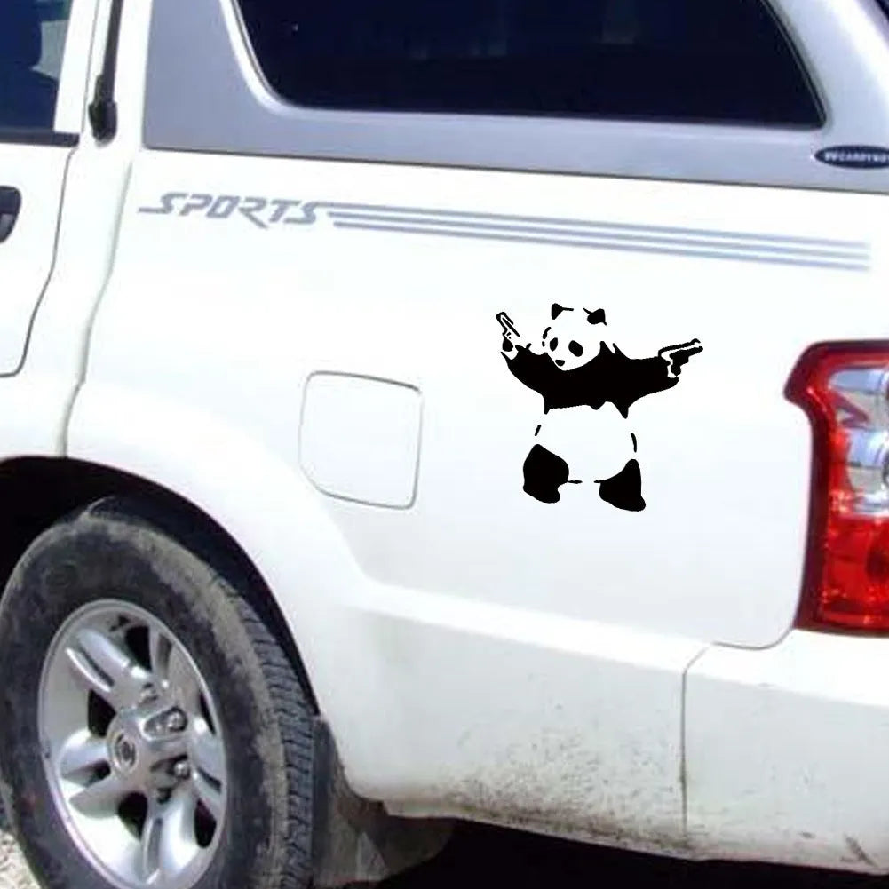 Outdoor sports panda reflective car sticker black PET material 10x10cm cartoon decal