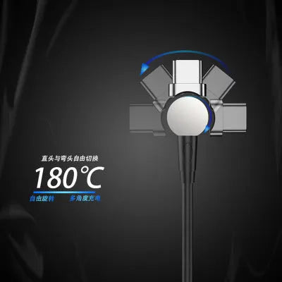 Rotating magnetic three-in-one charging cable with blind magnetic connector in 1m length, black colour, with interchangeable Apple, Type-C, and Android heads