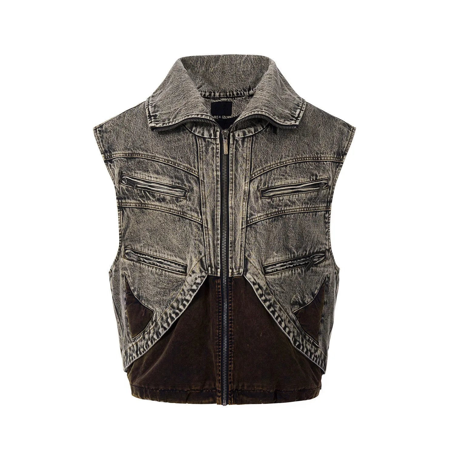 Men's denim vest jacket with front zipper, sleeveless design in cotton fabric