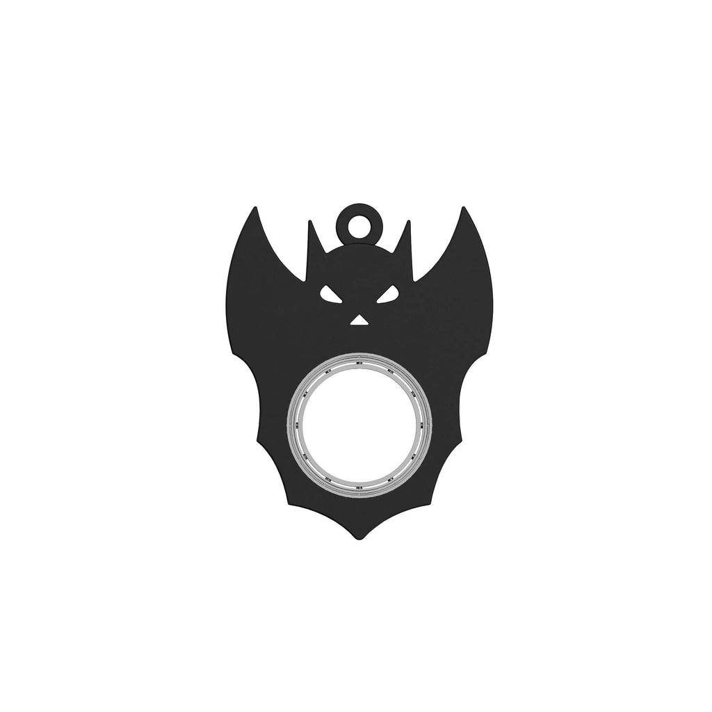 Black plastic Halloween bat demon ghost fidget spinner keychain with bottle opener on a dark background