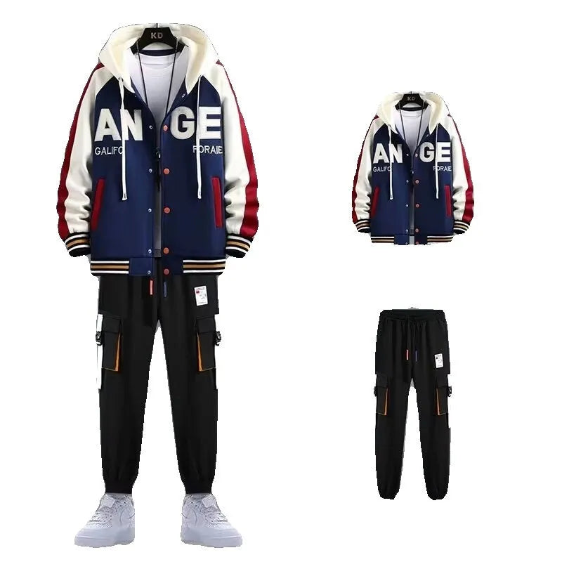 Youth hooded sweater jacket sports suit in black with matching trousers, polyester blend, size S to 3XL