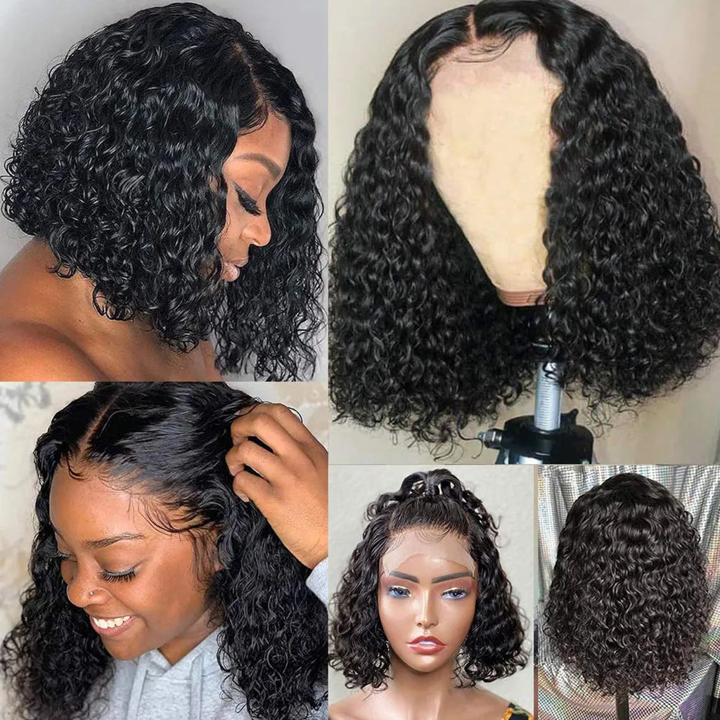 Sunper Queen Jerry Curly human hair short bob wig with Swiss lace front and adjustable cap