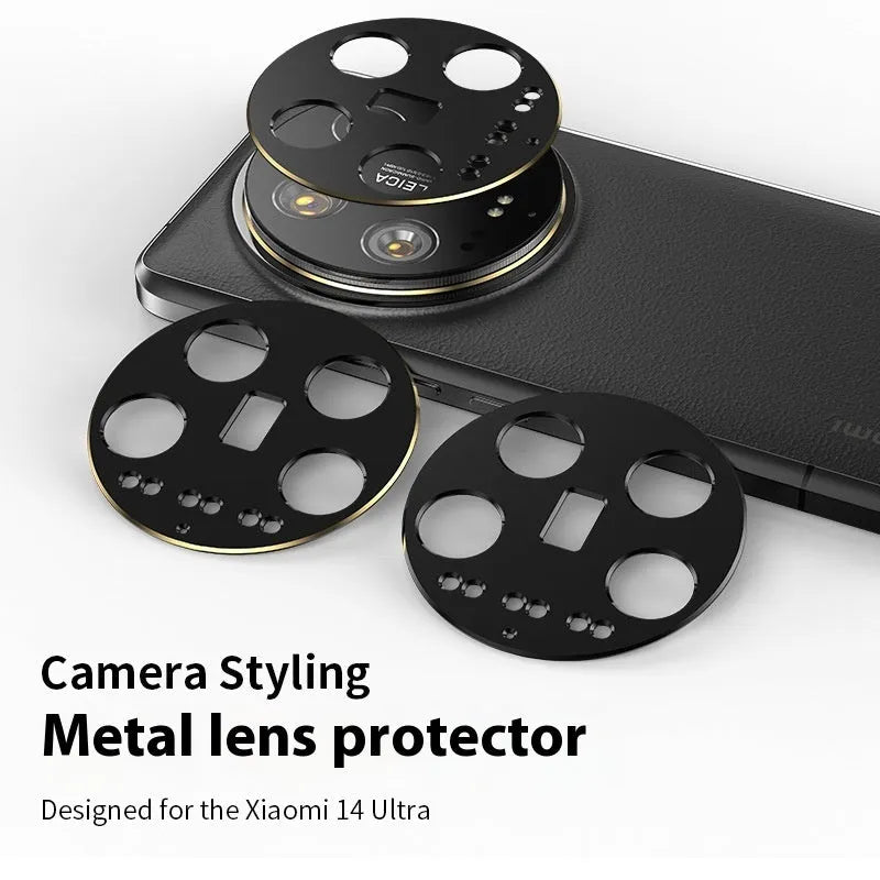 Frosted lens protector film for Xiaomi 14U in black edge, explosion-proof and drop-proof camera lens guard.