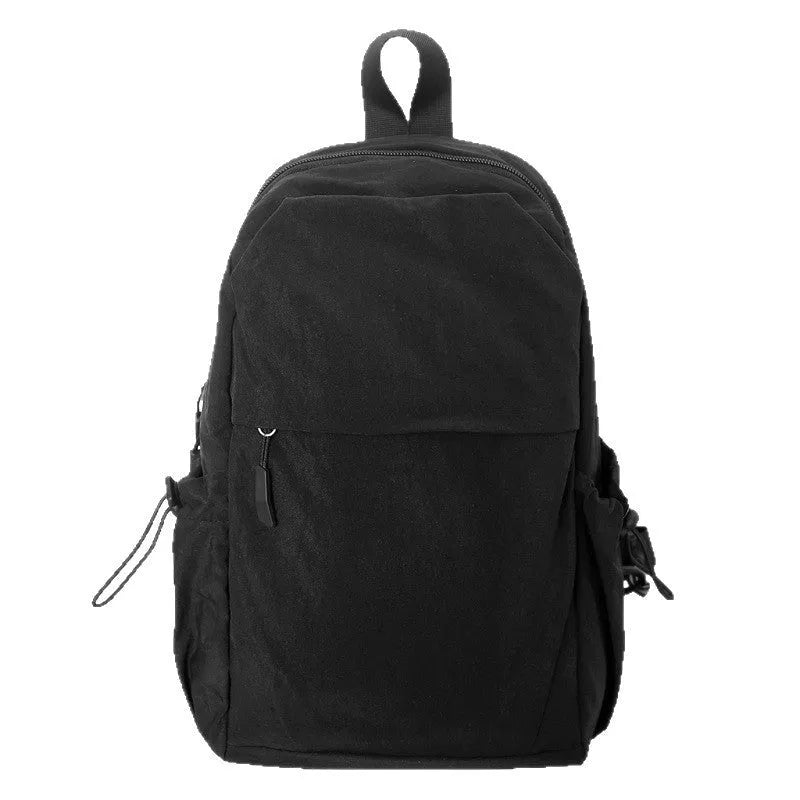 Multi-functional waterproof nylon backpack in black, free size, with curved shoulder strap and visible sewing thread detailing