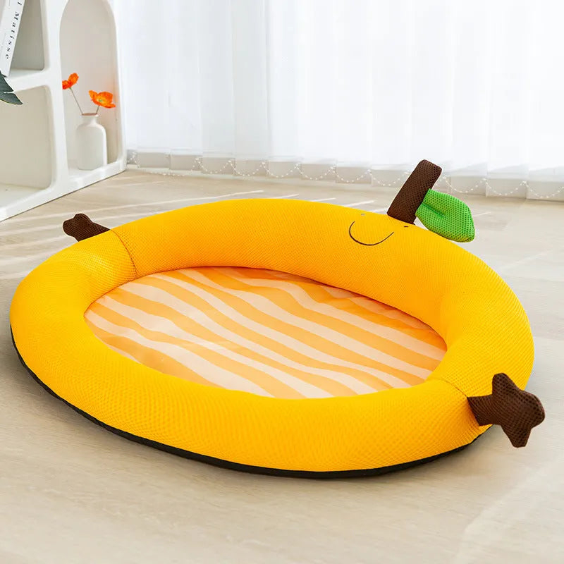 Green fruit backrest pet nest bed mat for dogs and cats in size large.