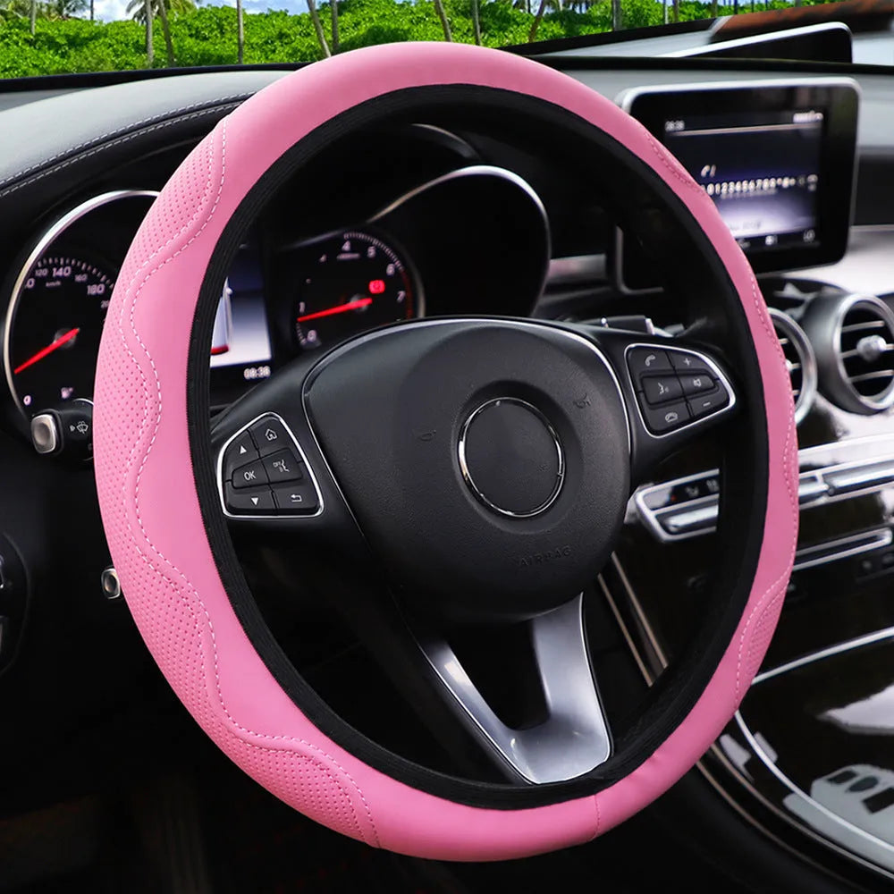 Elastic corrugated steering wheel cover in PU leather foam for 37-38cm diameter wheels