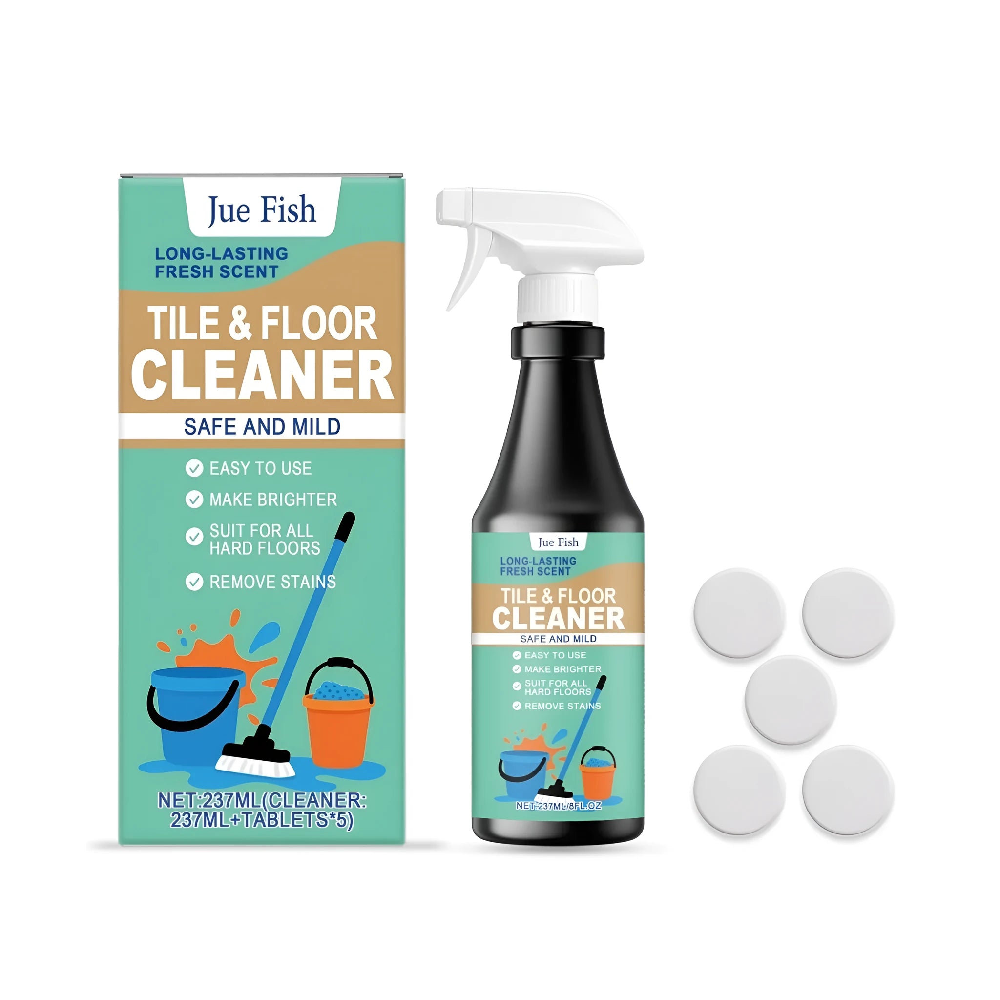 237ml bottle of concentrated lemon floor cleaner with biodegradable cleaning tablets