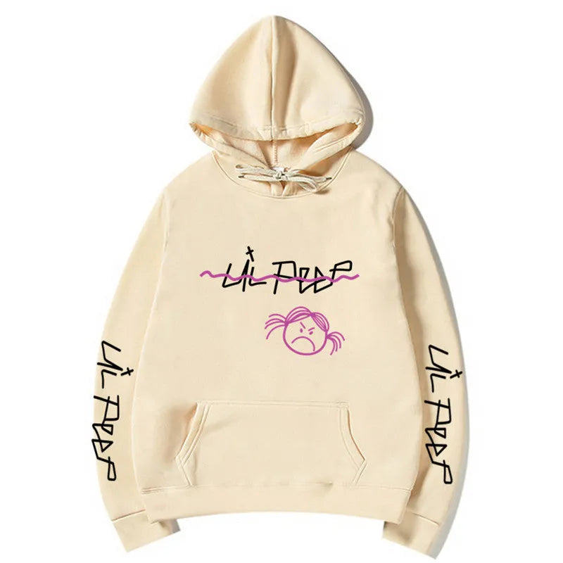 Lil Peep Love Winter hoodie in Beige, loose fit, hooded, printed Cry Baby design