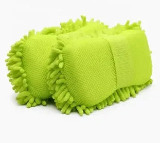 Silvery green chenille microfiber car wash sponge measuring 14x25cm