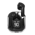 Transparent space capsule case true wireless headphones with digital battery display in multiple colours