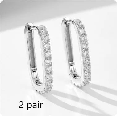 Sterling silver geometric ear clip earrings with oval zircon stones in European-American style