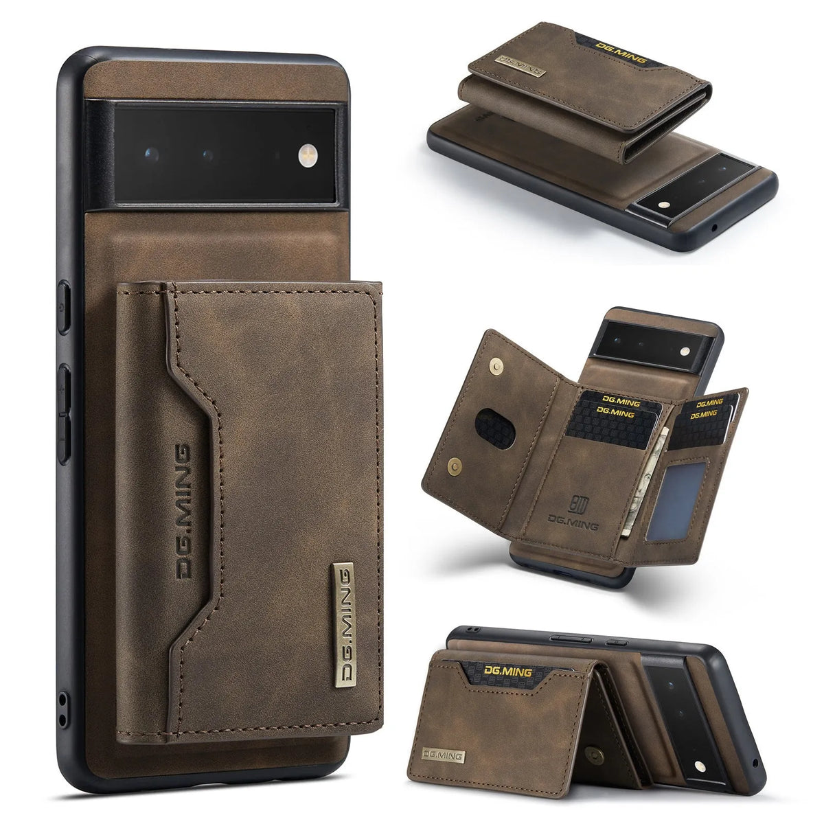Magnetic card holder leather phone case for Google Pixel, hand-woven, multiple colours