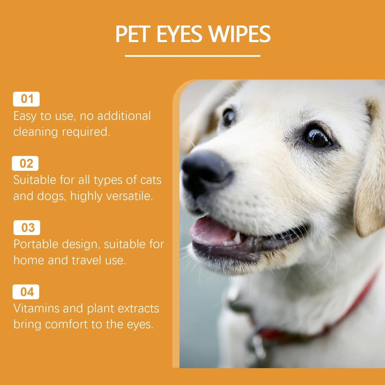 Box of 60 pieces dogs and cats eyes wet wipes for tear stain removal on a white background