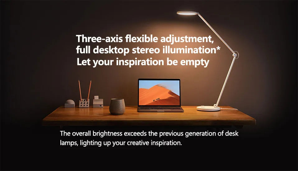 ProLED smart folding desk lamp with adjustable arm and LED light panel on a wooden desk.