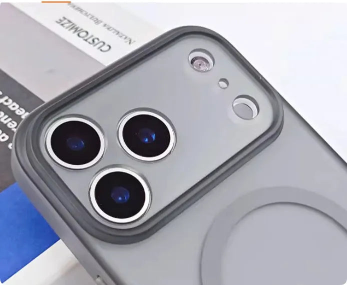 Magnetic skin-feel iPhone case in Matte Black with fine hole lens and anti-fall full cover design.