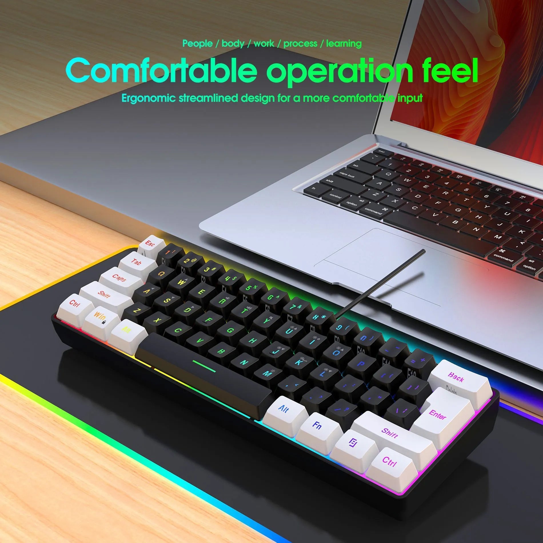 61 key wired membrane keyboard in compact 28.7cm design with USB cable
