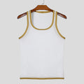 Men's white polyester mesh fitness vest with straight hem design for sports training