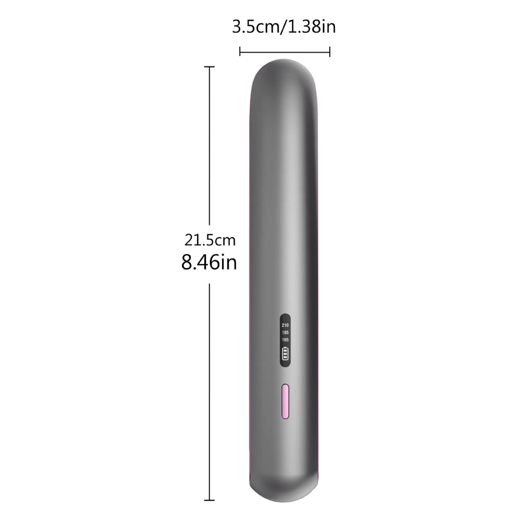 Moon shadow grey wireless hair straightener with tourmaline ceramic plates and 10 temperature settings