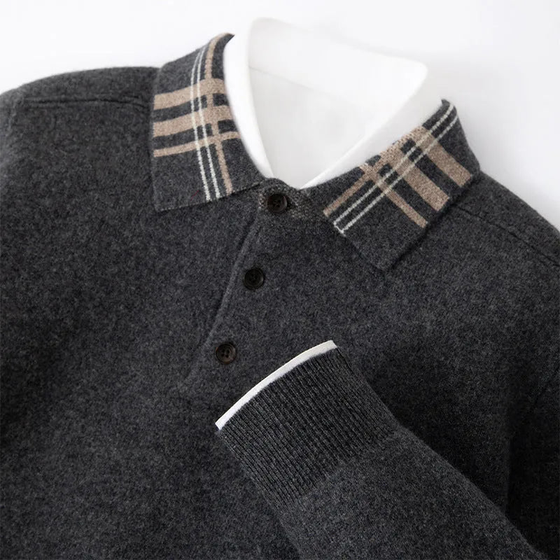 Men's gray cashmere jacquard pullover loose fit thick winter long sleeve light business top