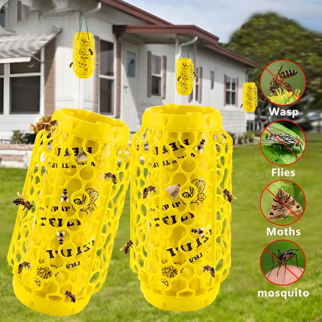 Hanging hornet catcher with sticky catchers and outer mesh, made from PP, for outdoor insect control