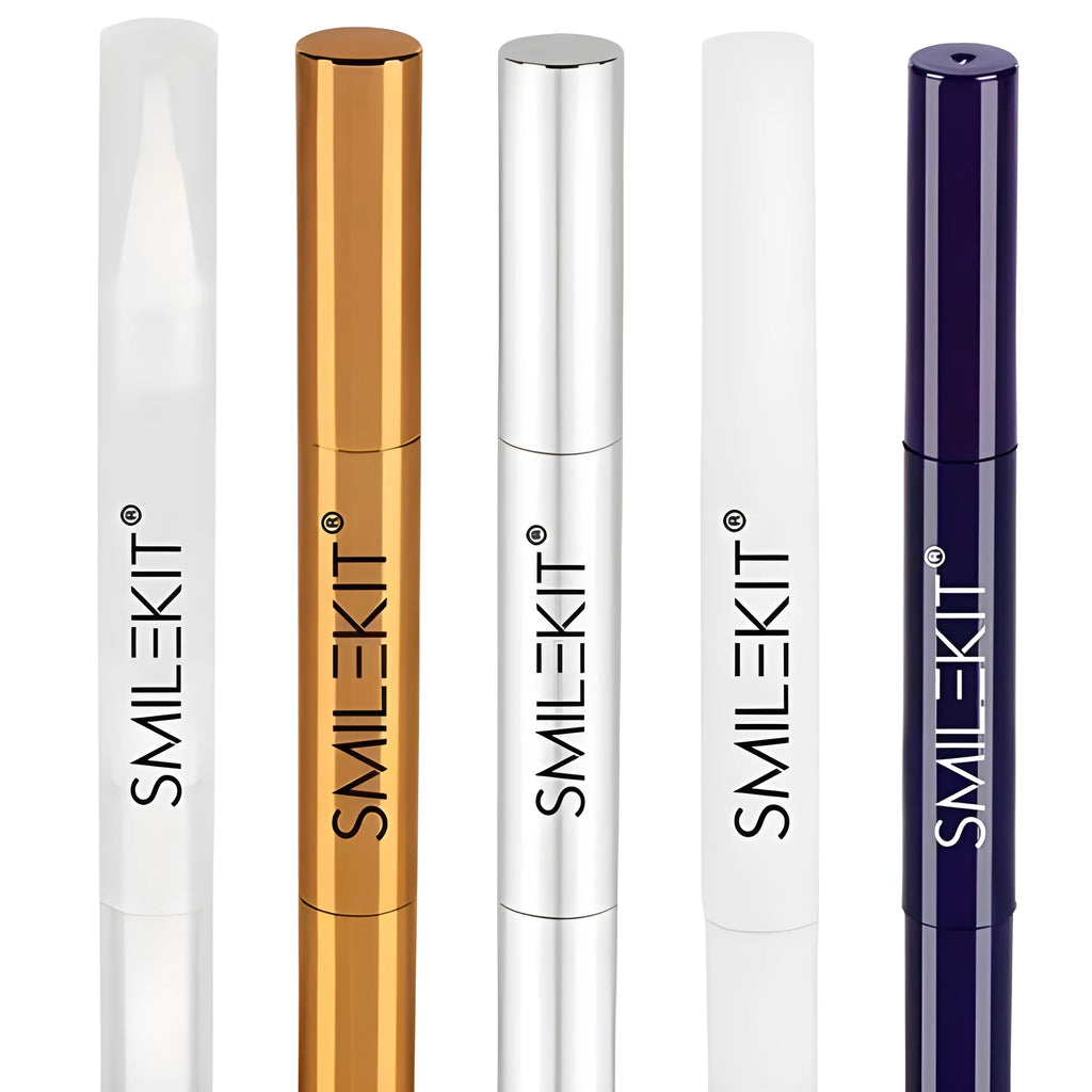Teeth whitening pen with toothbrush cleaner in plastic and aluminium case options