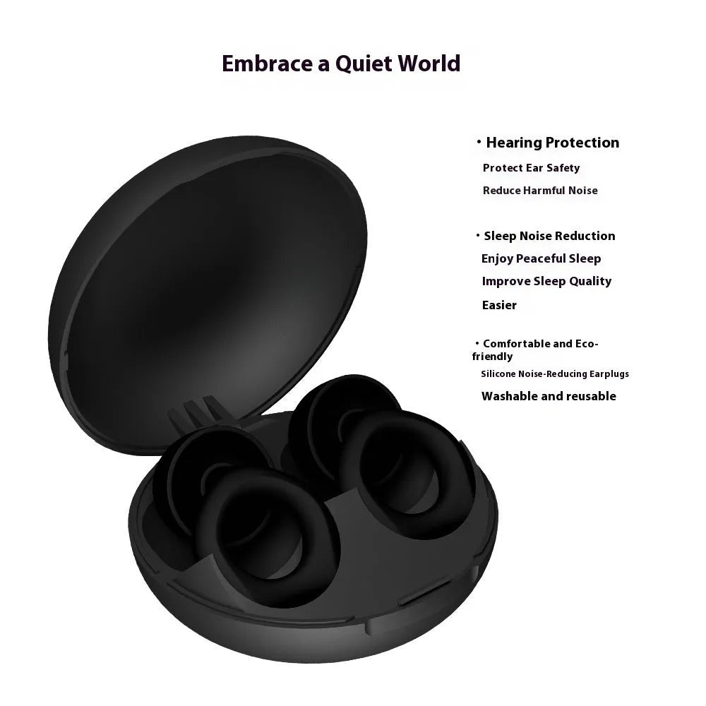 A pair of silicone soundproof earplugs in one of five available colours: black, blue, green, purple, or white.