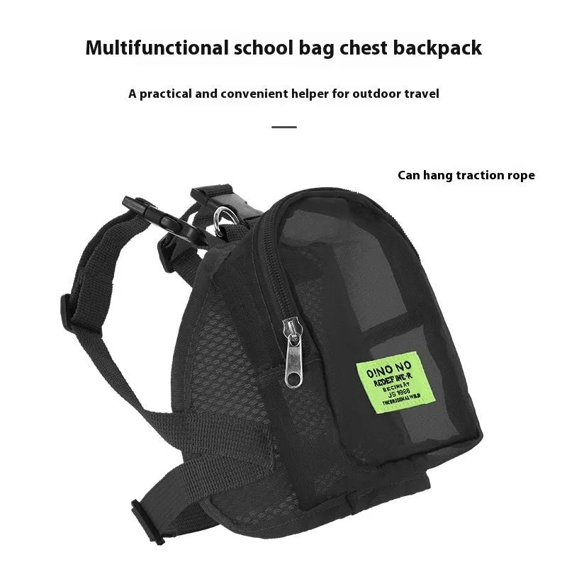 Solid colour polyester dog backpack for portable storage of pet essentials.