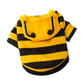 Yellow black bee stripe pet hoodie with flexible antennae on hood and belt hook on back, for dogs and cats