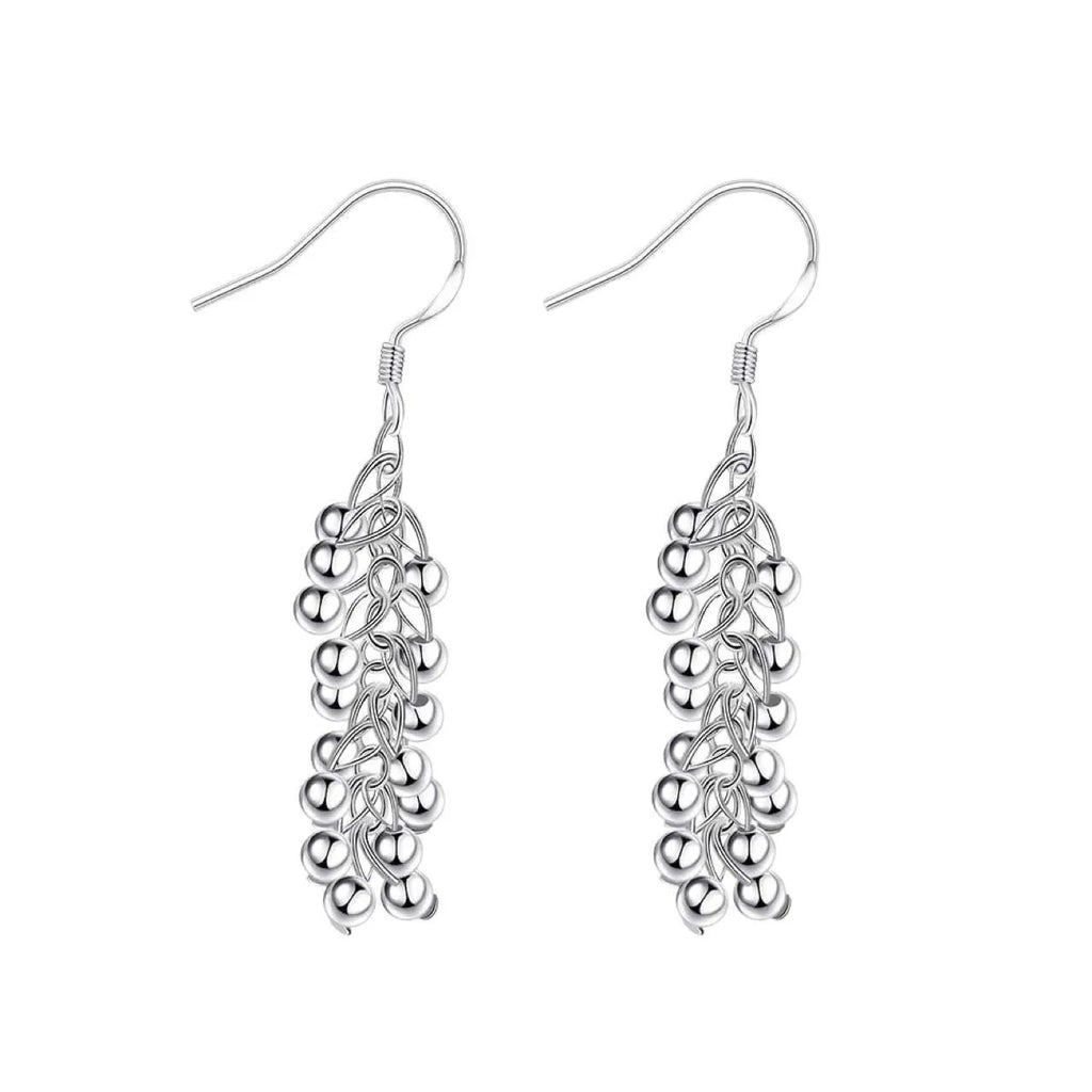 Silver light bead string earrings for women, electroplated copper dangle earrings, 6.8g pair