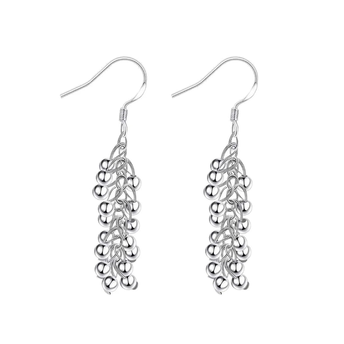 Silver light bead string earrings for women, electroplated copper dangle earrings, 6.8g pair
