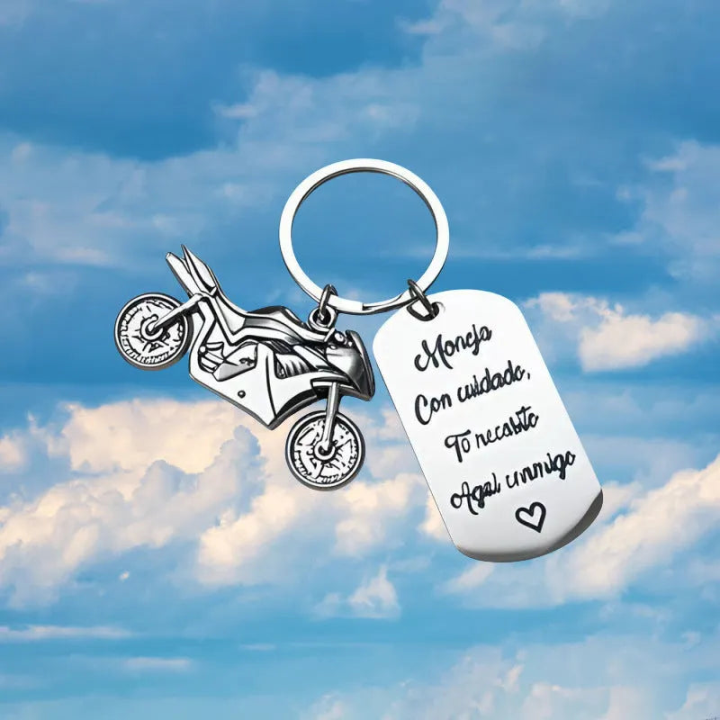Stainless steel motorcycle key ring with modern simple design and flannel storage bag