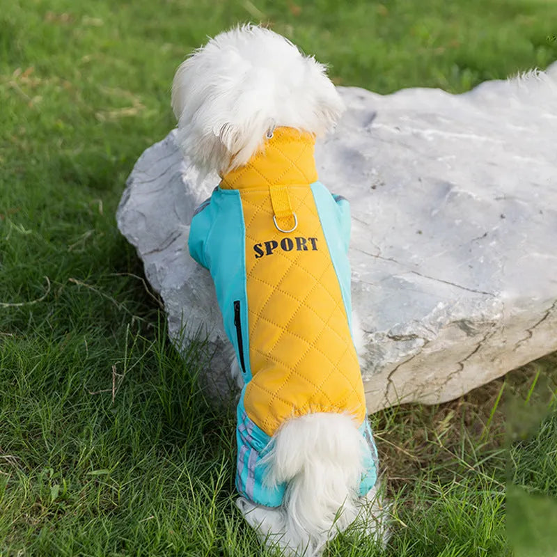 Autumn winter dog down jacket with fleece lining for small medium dogs in red and yellow colour options