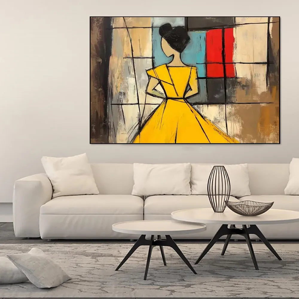 Handmade oil painting abstract woman vertical canvas brown green texture wabi sabi wall art